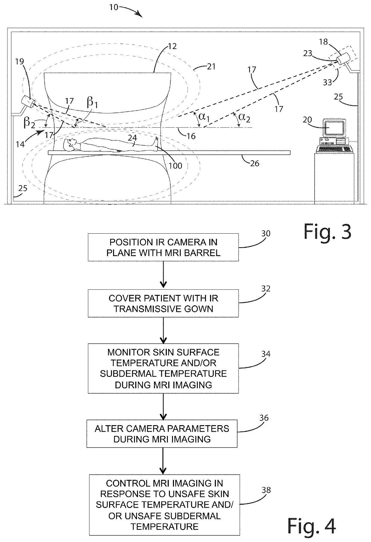 Magnetic resonance imaging patient temperature monitoring system and related methods