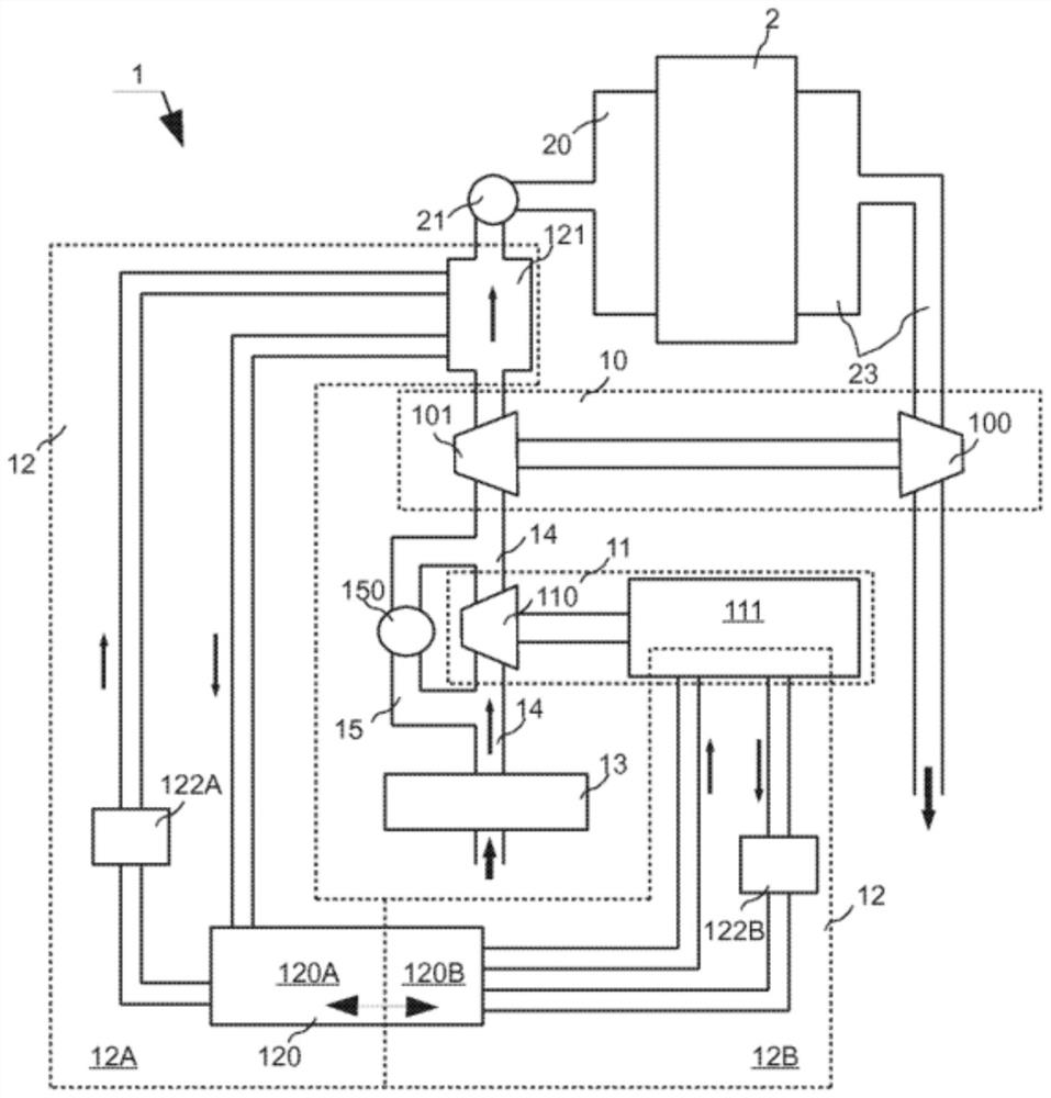 Cooling device for an air charging system of a heat engine and an air charging system equipped with the same