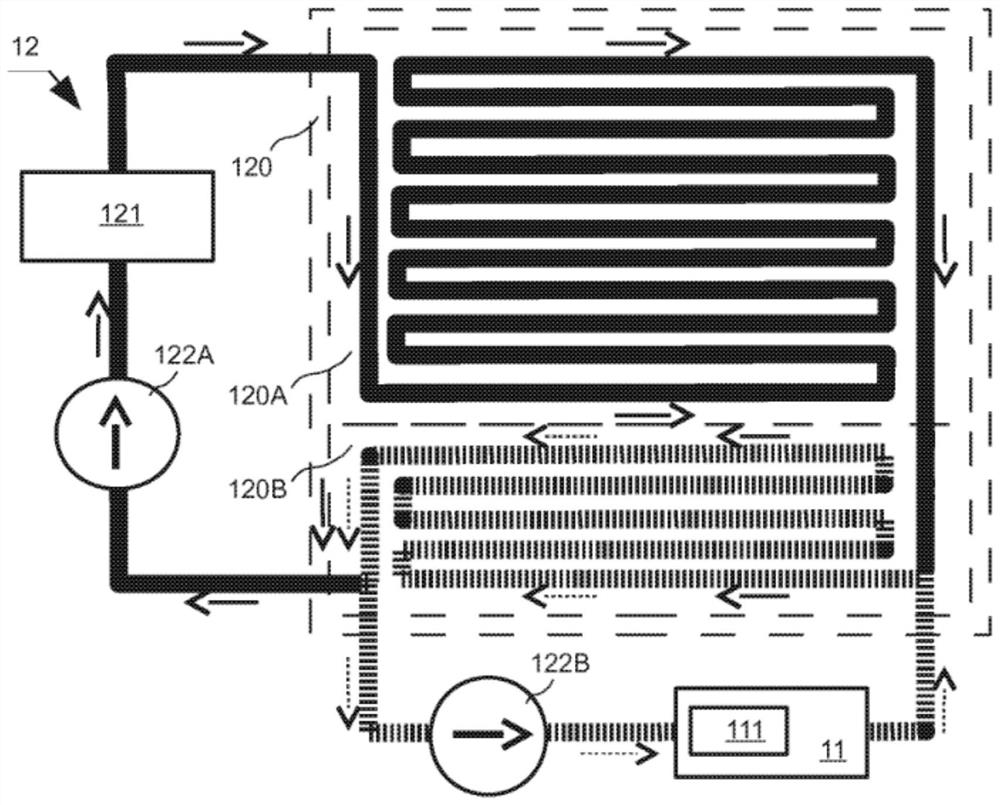 Cooling device for an air charging system of a heat engine and an air charging system equipped with the same