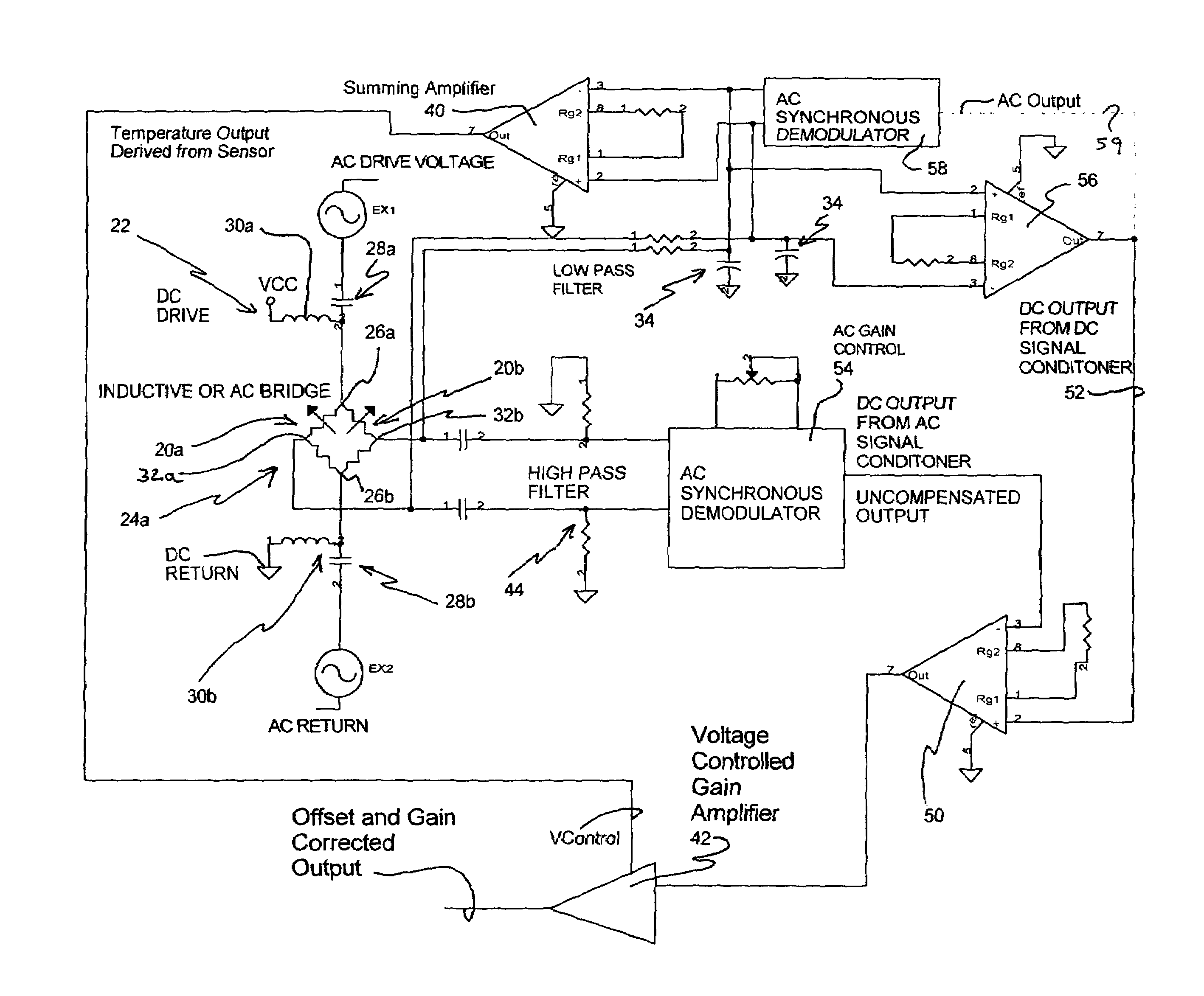 Circuit for compensating for time variation of temperature in an inductive sensor