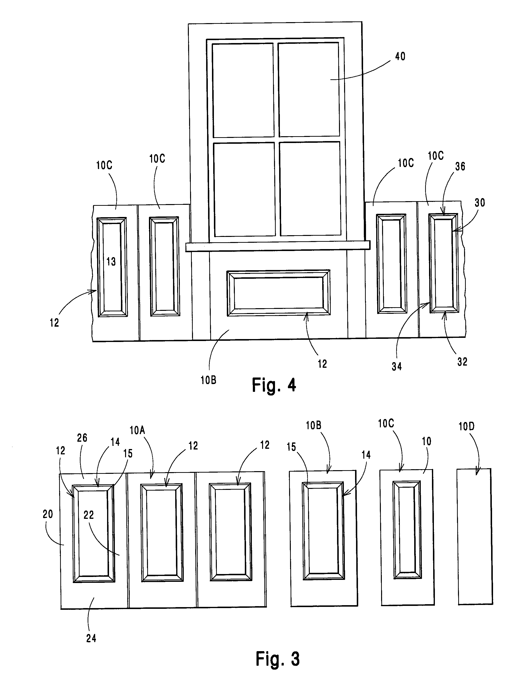 Reverse molded plant-on panel component, method of manufacture, and method of decorating a door therewith