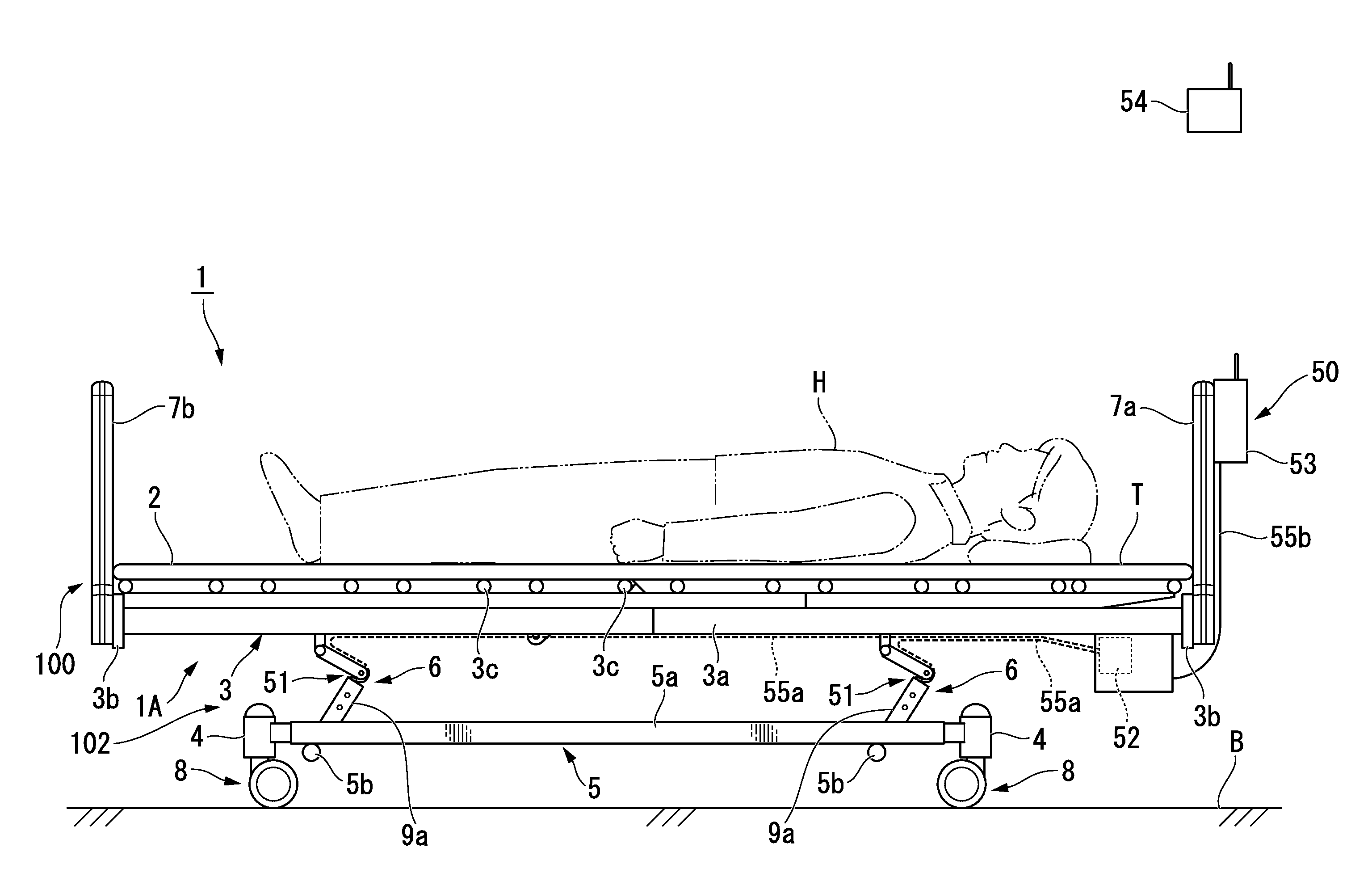 Bed having load detection function and load detector for bed