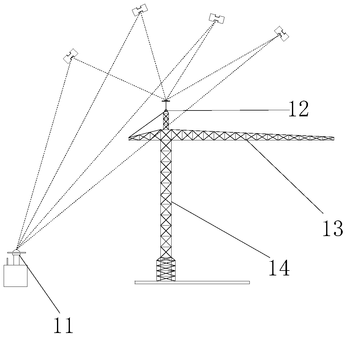 Three-dimensional dynamic detection and grading early warning device for tower top of building tower crane