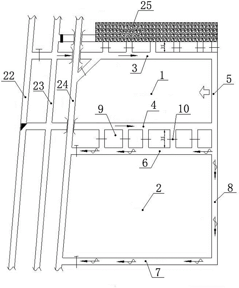 U+U type laneway ventilating system of coalface