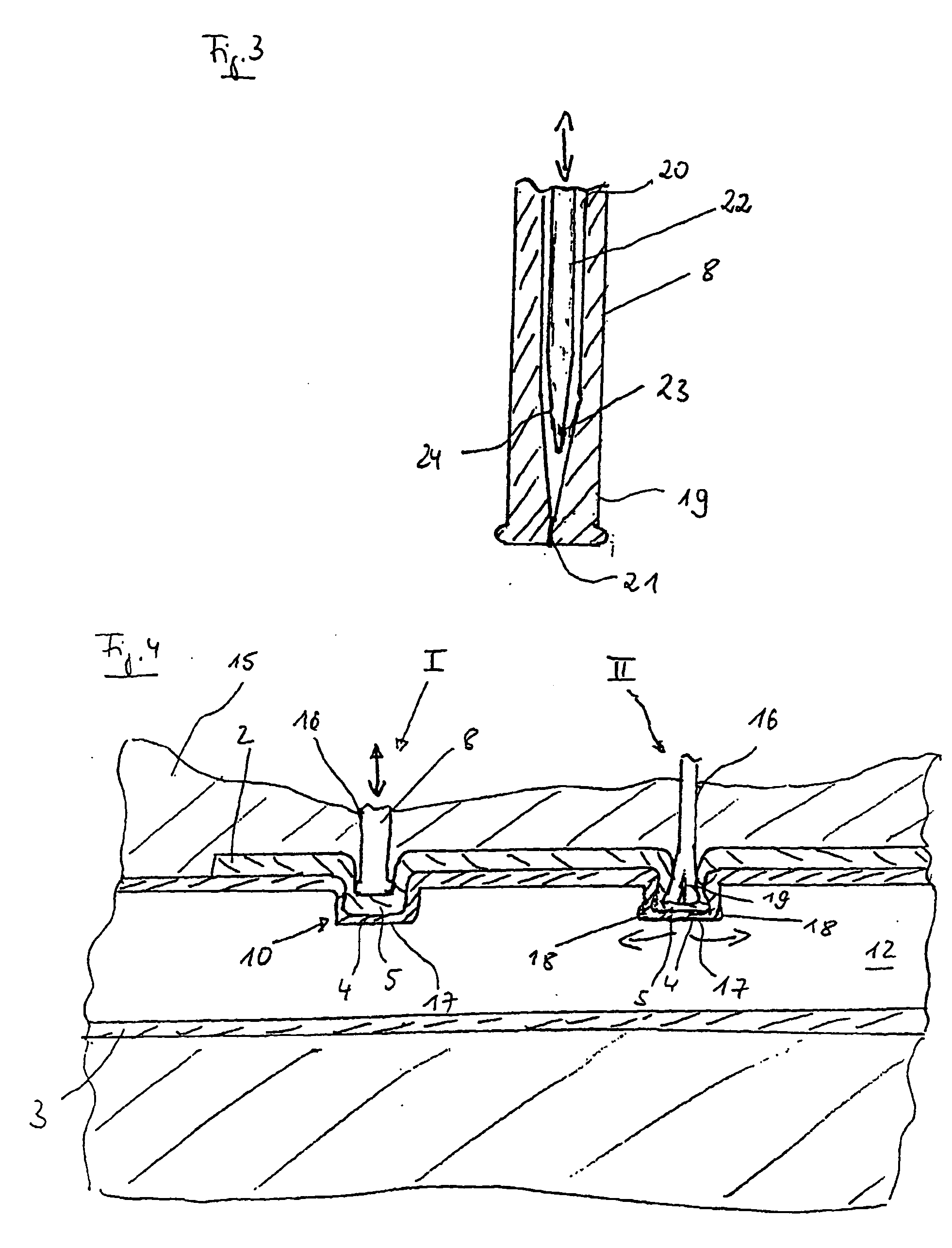 Method and device for securing components on peripherally closed hollow profiles