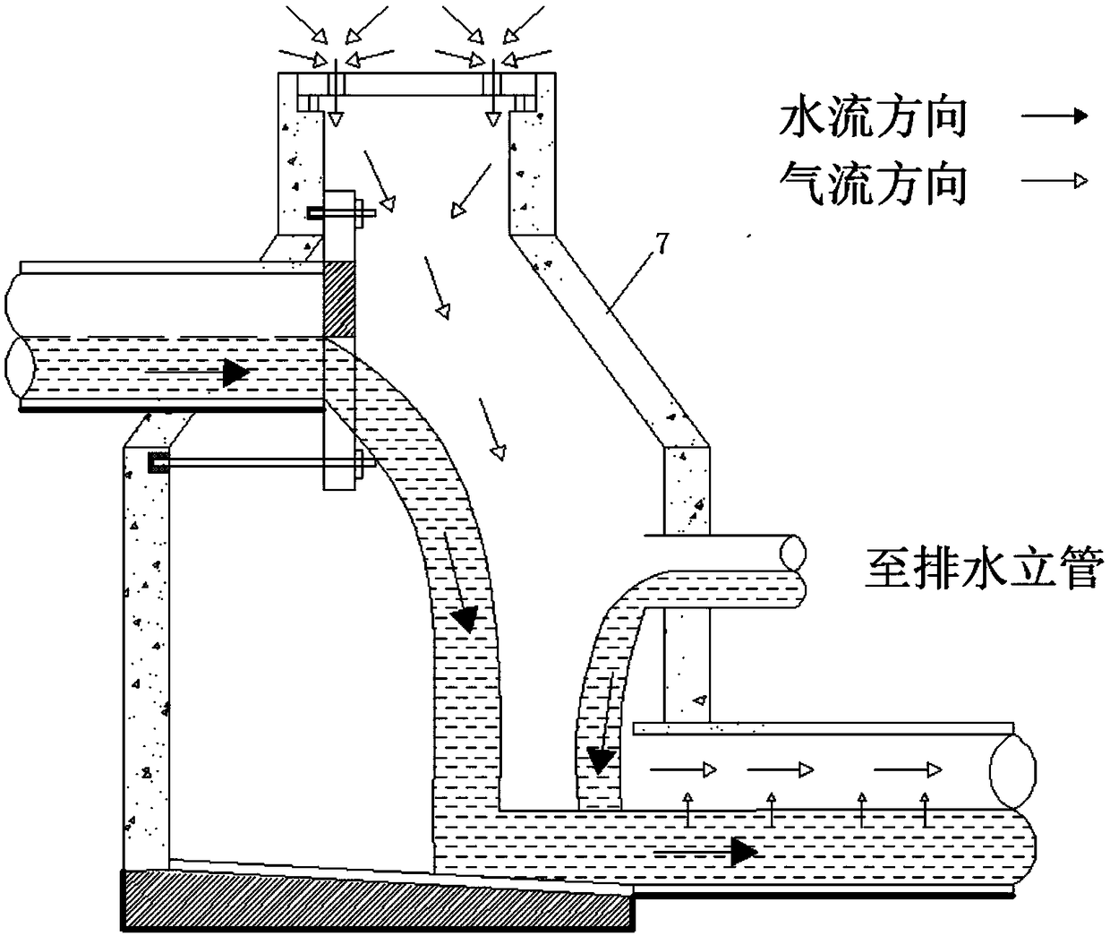 Device for organized gas removal through rain-sewage direct connection system