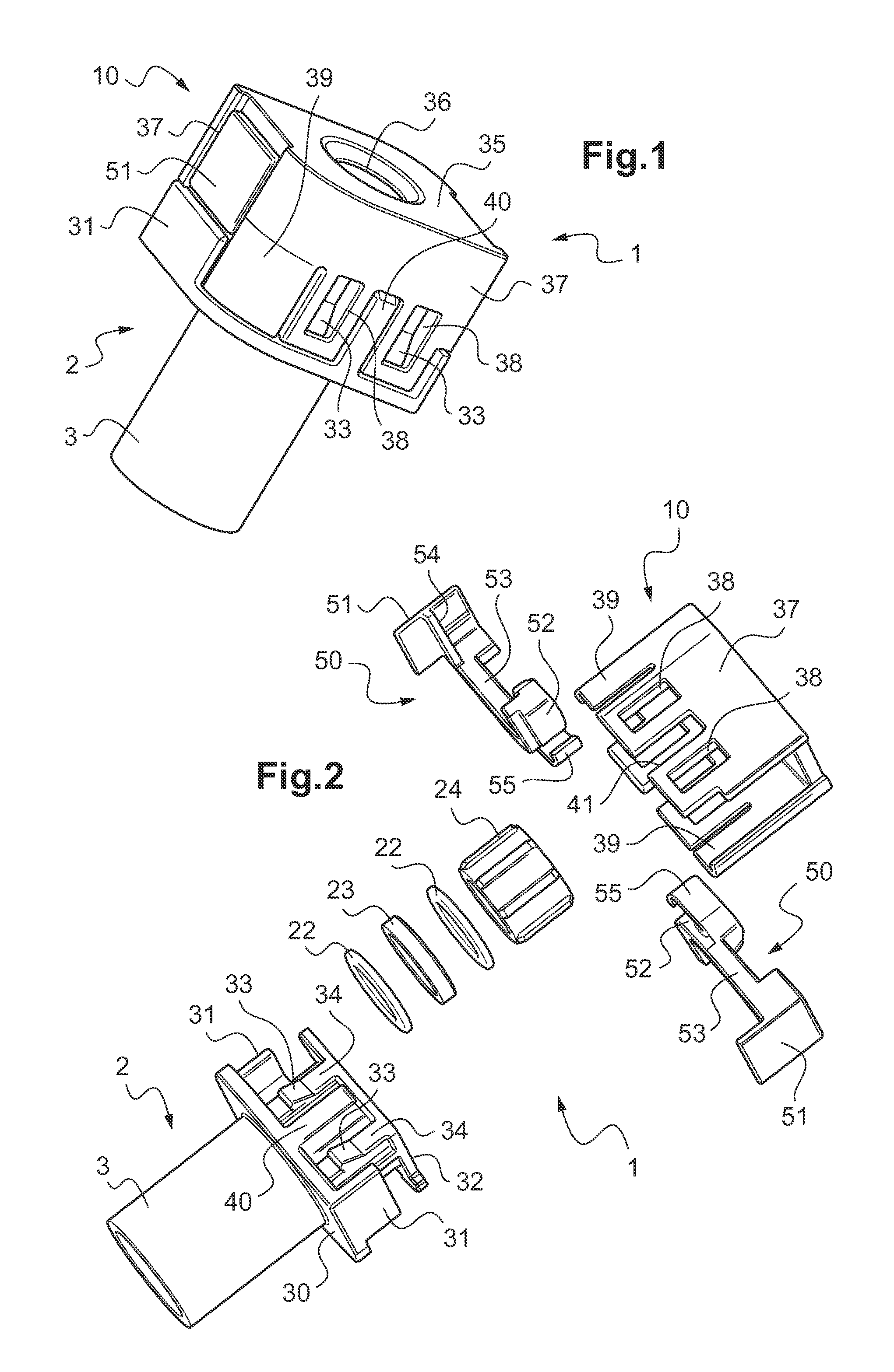 Fast snap-on connector with latches with symmetrical jaws