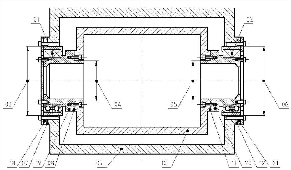 Adjusting method for restraining inclination angle rotation errors of two-end supporting shafting structure