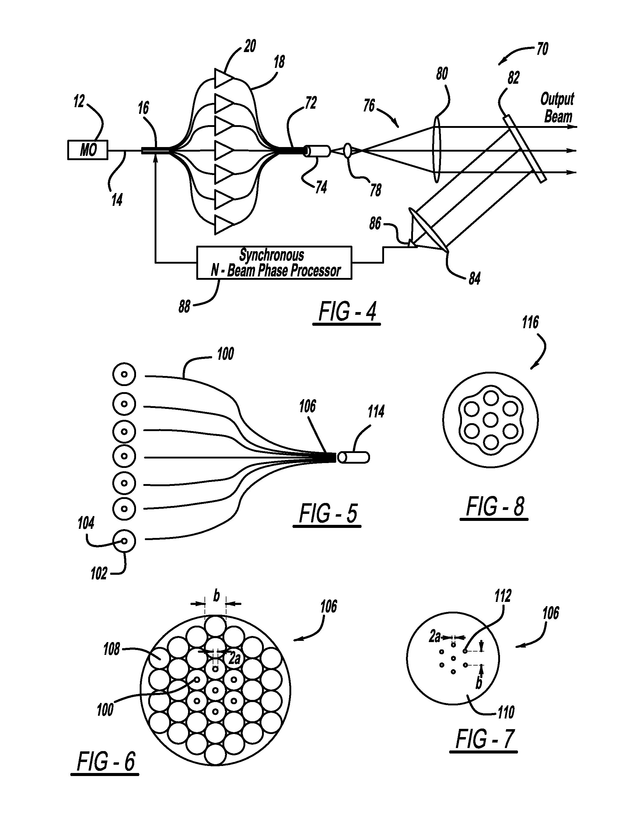 Multi-channel fiber laser amplifier combining apparatus including integrated spectral beam combination and a tapered fiber bundle having multiple fiber outputs