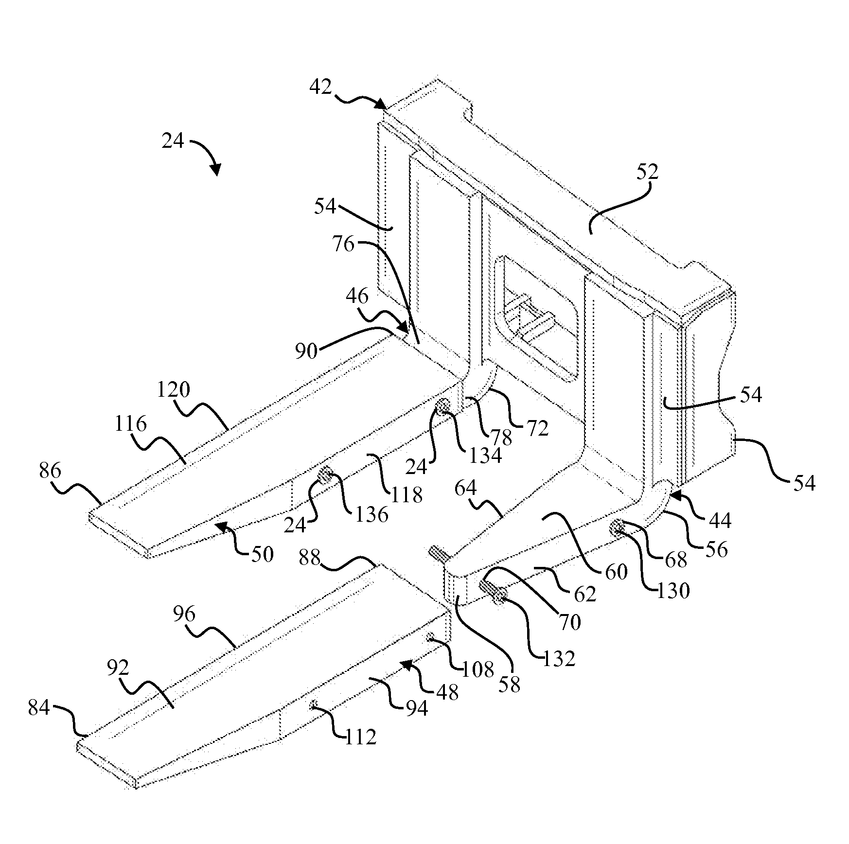 Fork assembly for lifting machines with interlocking tines
