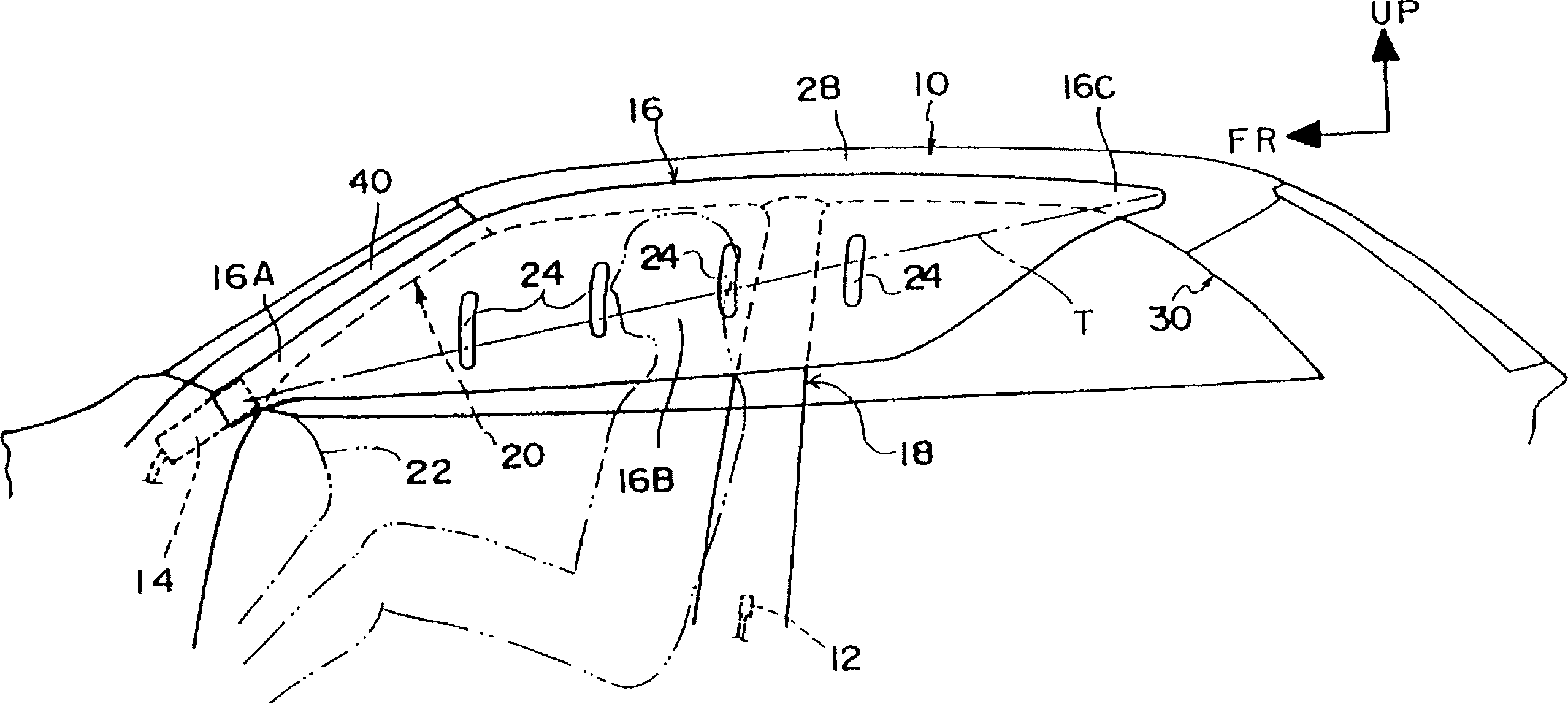 Arrangement and construction of crew protective device for automobile