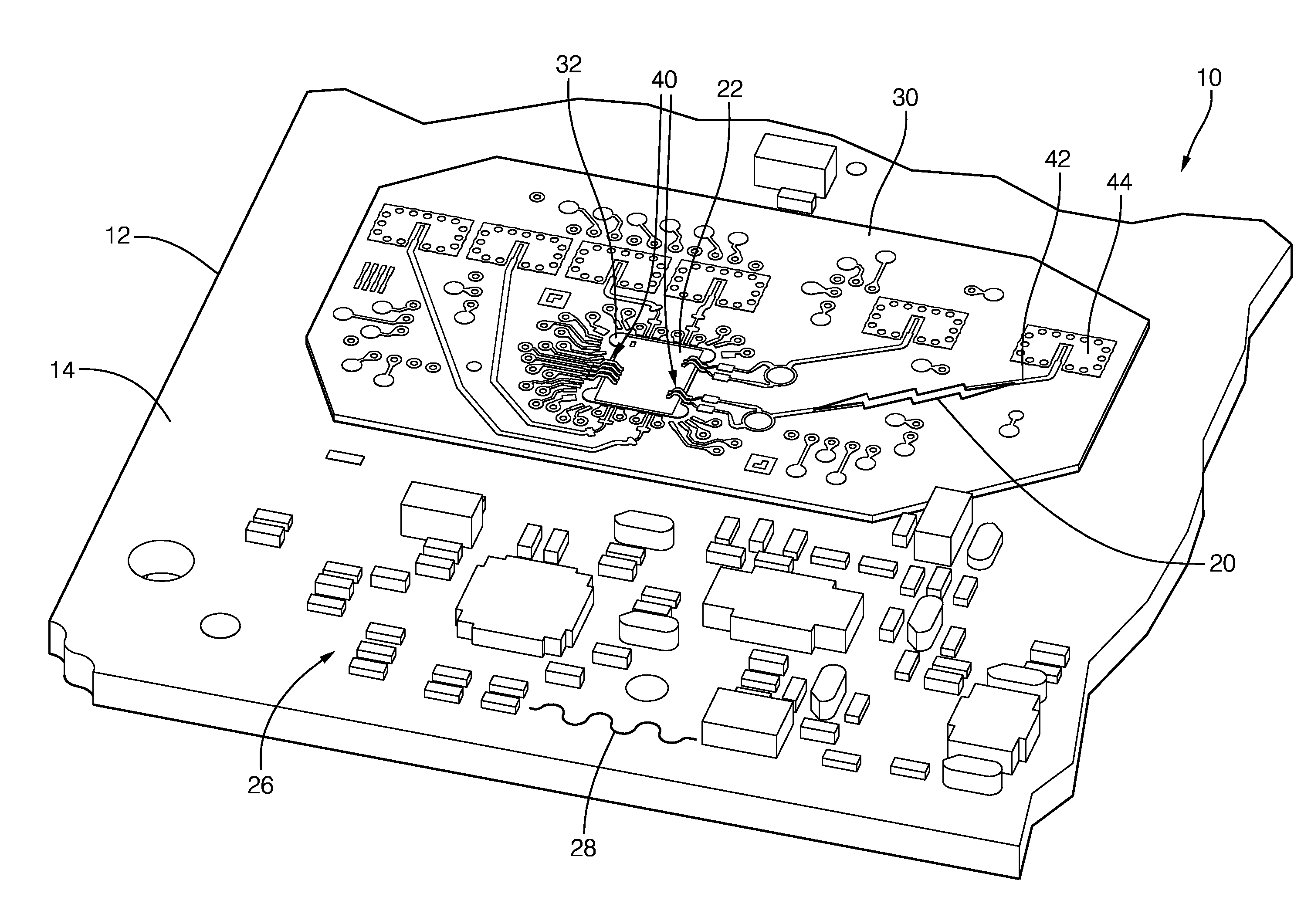 Circuit board assembly with high and low frequency substrates
