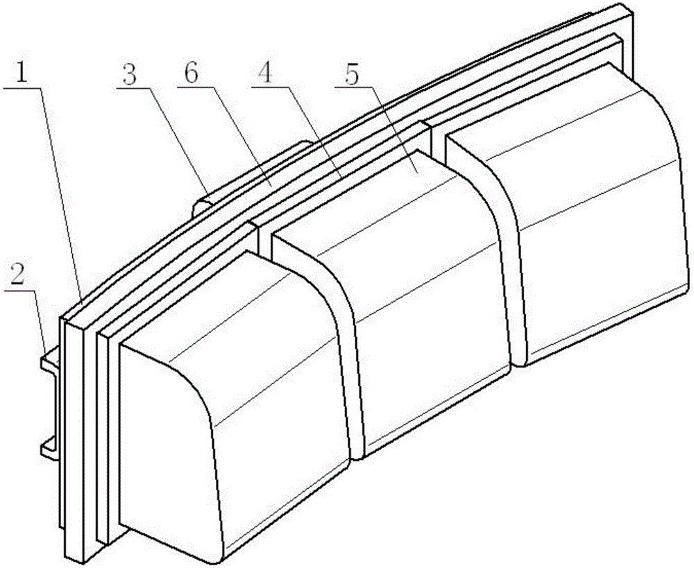 Double-tile-back structured brake shoe and manufacturing process thereof