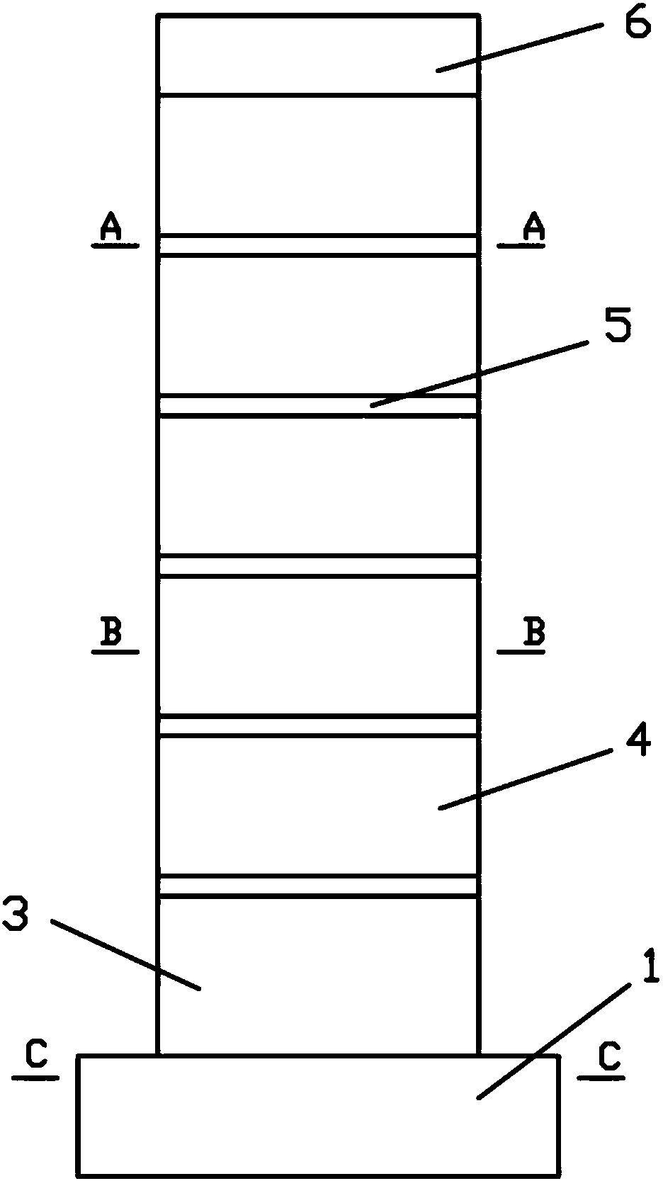 Post tensioned pre-stressed hollow type pier column structure and construction method