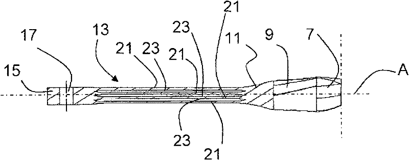 Rotor wing provided with integrated tension-torque-transmission element and production method thereof