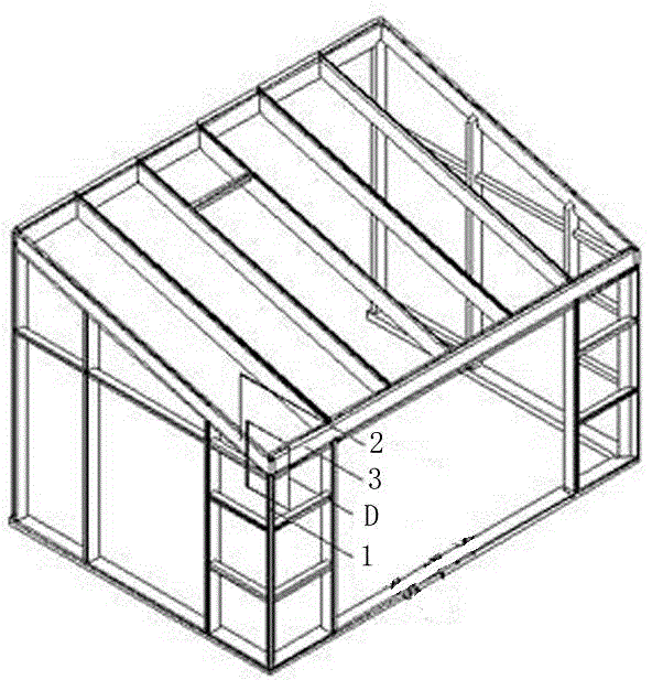 Corner upright post, two-side oblique beam and drainage channel cross beam connecting structure of sunlight house