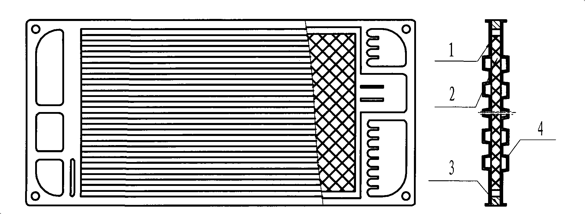 Metallic bipolar plate shaped by sheet-metal press working