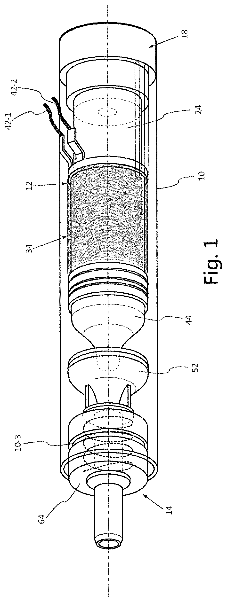 Device for projecting a projectile by compressed air using electromagnetic piston compression, associated control method