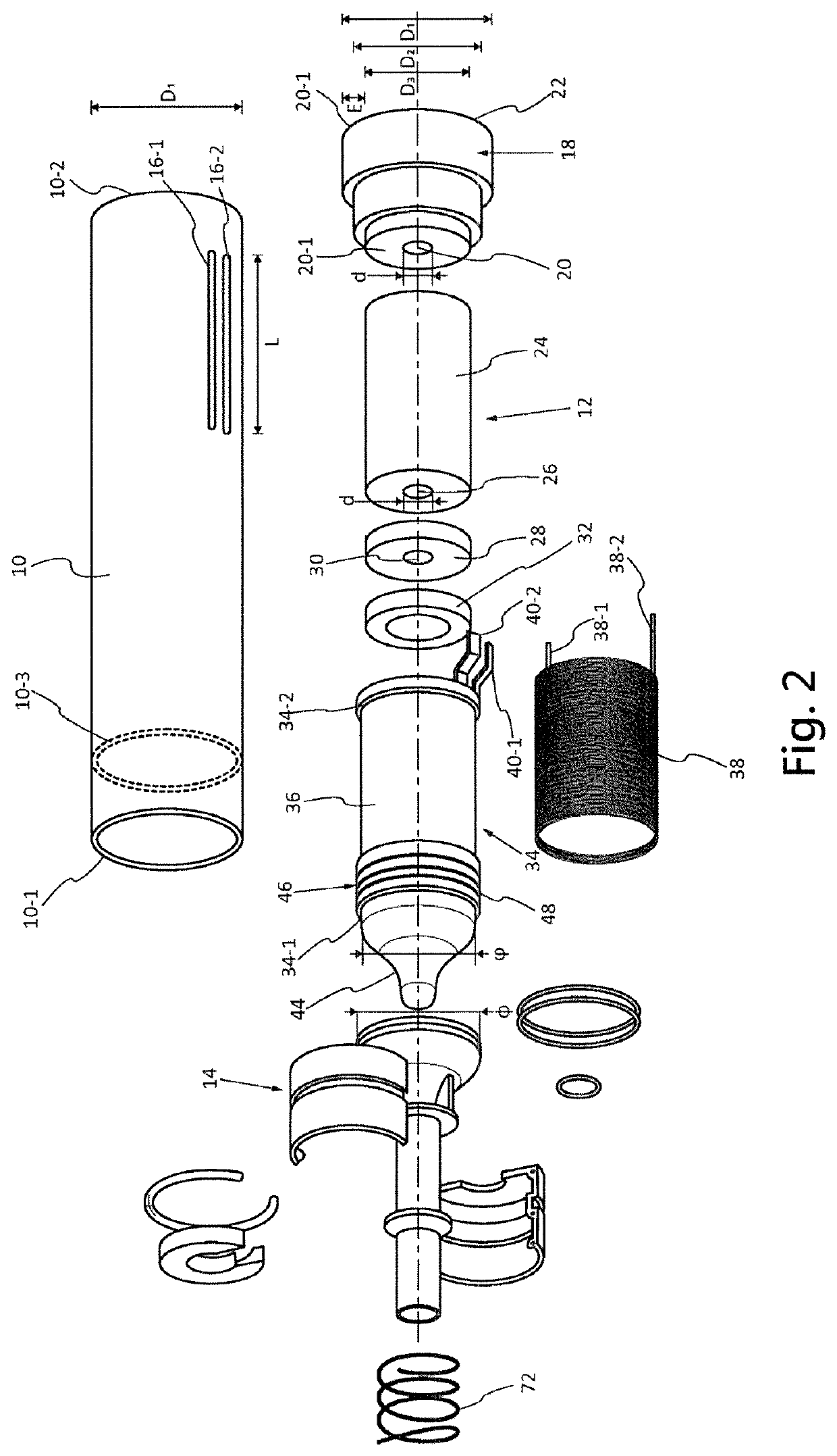 Device for projecting a projectile by compressed air using electromagnetic piston compression, associated control method