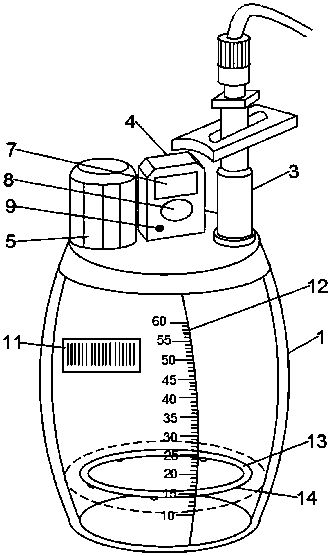 Drainage volume accurate measuring device for high negative pressure drainage bottle