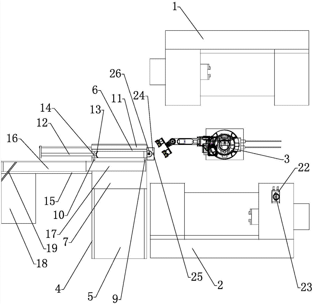 Automatic industrial robot feeding and discharging production line for numerically-controlled machine tools