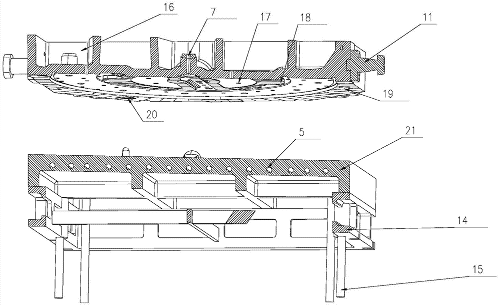 Sand-covered casting device and casting process for iron mold of brake disc friction ring for high-speed railway