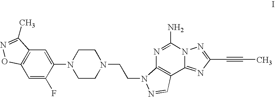 7-[2-[4-(6-fluoro-3-methyl-1,2-benzisoxazol-5-yl)-1-piperazinyl]ethyl]-2-(1-propynyl)-7H-pyrazolo-[4,3-e]-[1,2,4]-triazolo-[1,5-C]-pyrimidin-5-amine