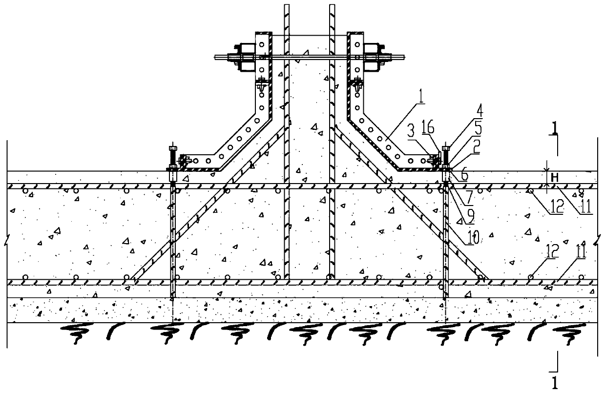 Cast-in-place concrete plus axillary wall aluminum alloy chamfering formwork support and fixing device and method