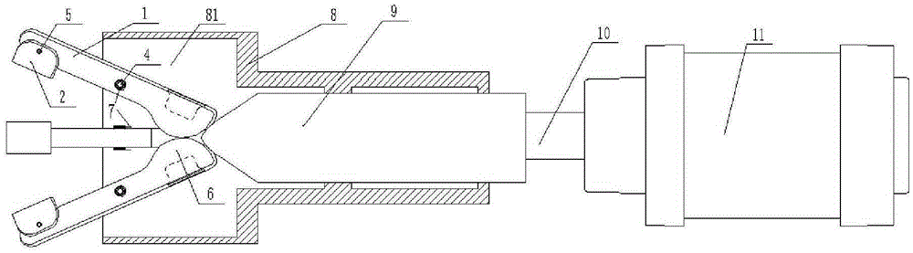 Clamping tool provided with air cylinder and restoring torsion springs