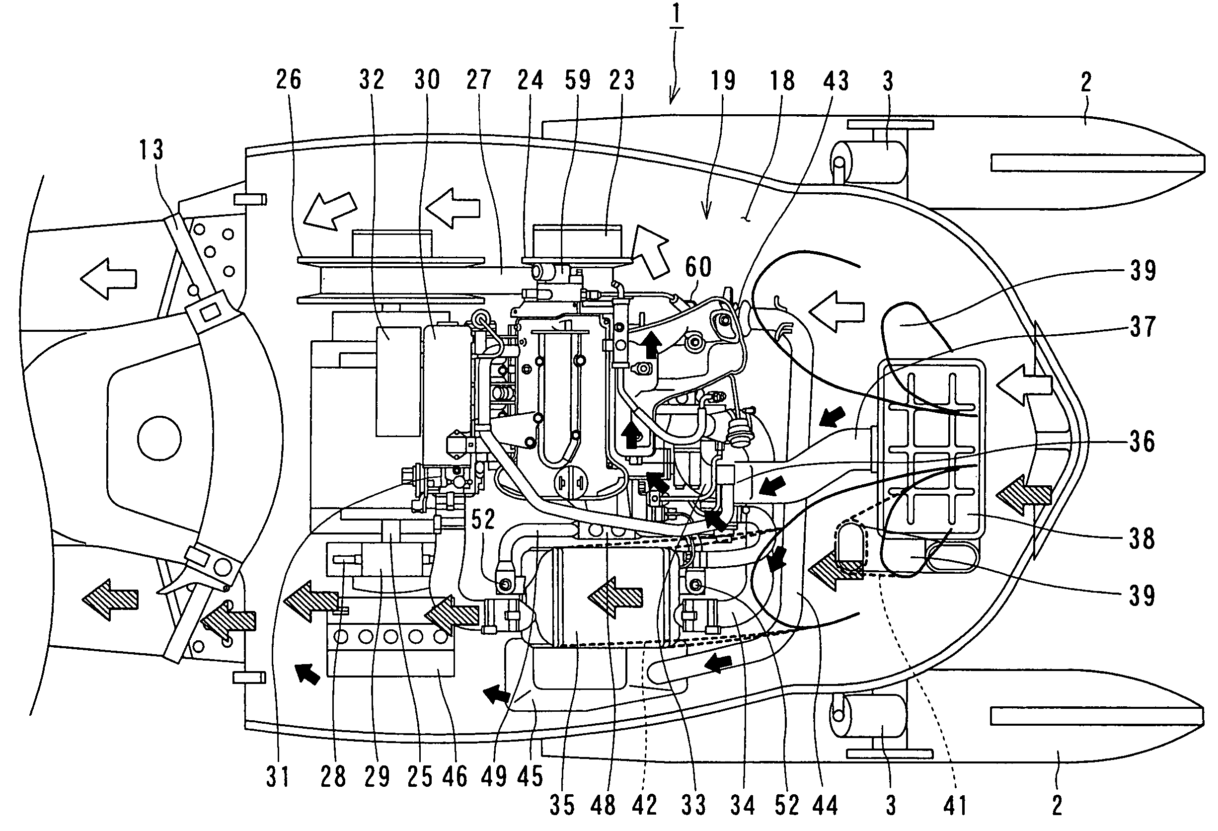 Engine structure of snowmobile