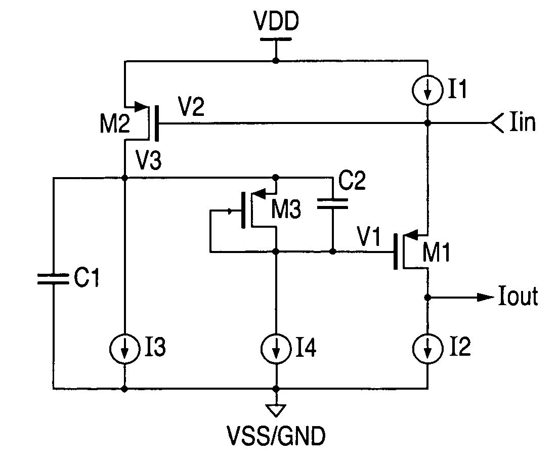 Current conveyor circuit with improved power supply noise immunity