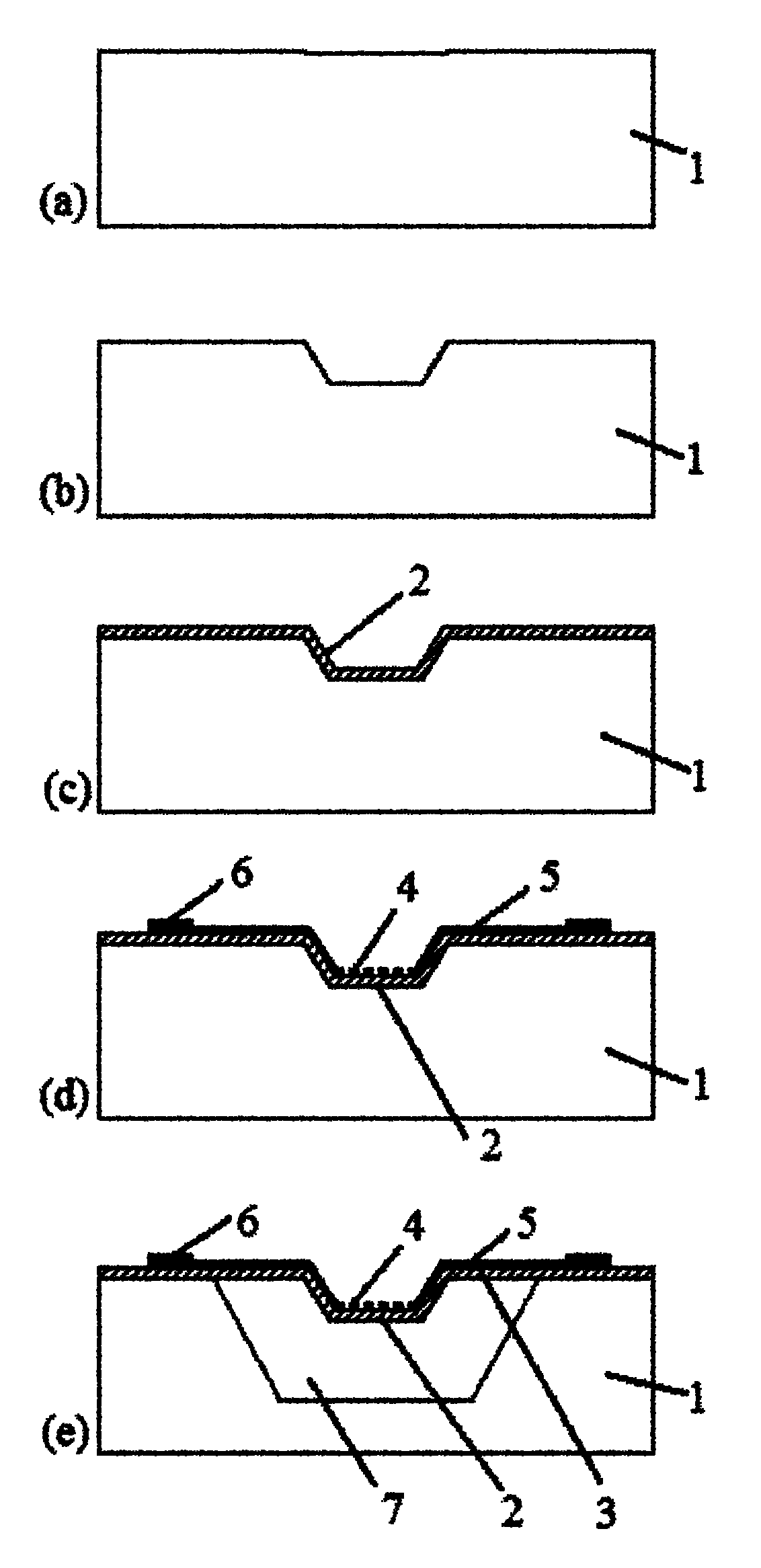 Three-dimensional micro heater with groove-shaped heating film region and manufacturing method thereof