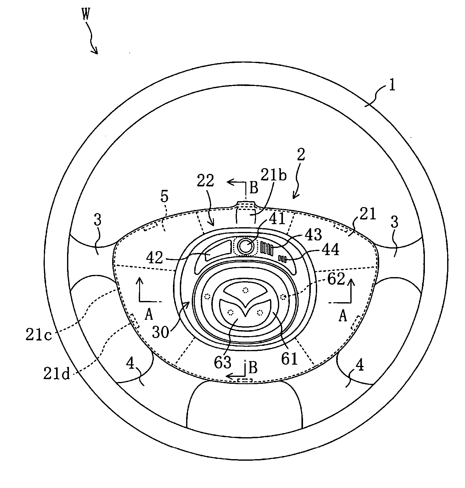 Steering wheel equipped with airbag device