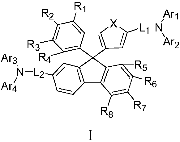 Bis-tri-aromatic amine compound containing spiral structure, application and light emitting diode