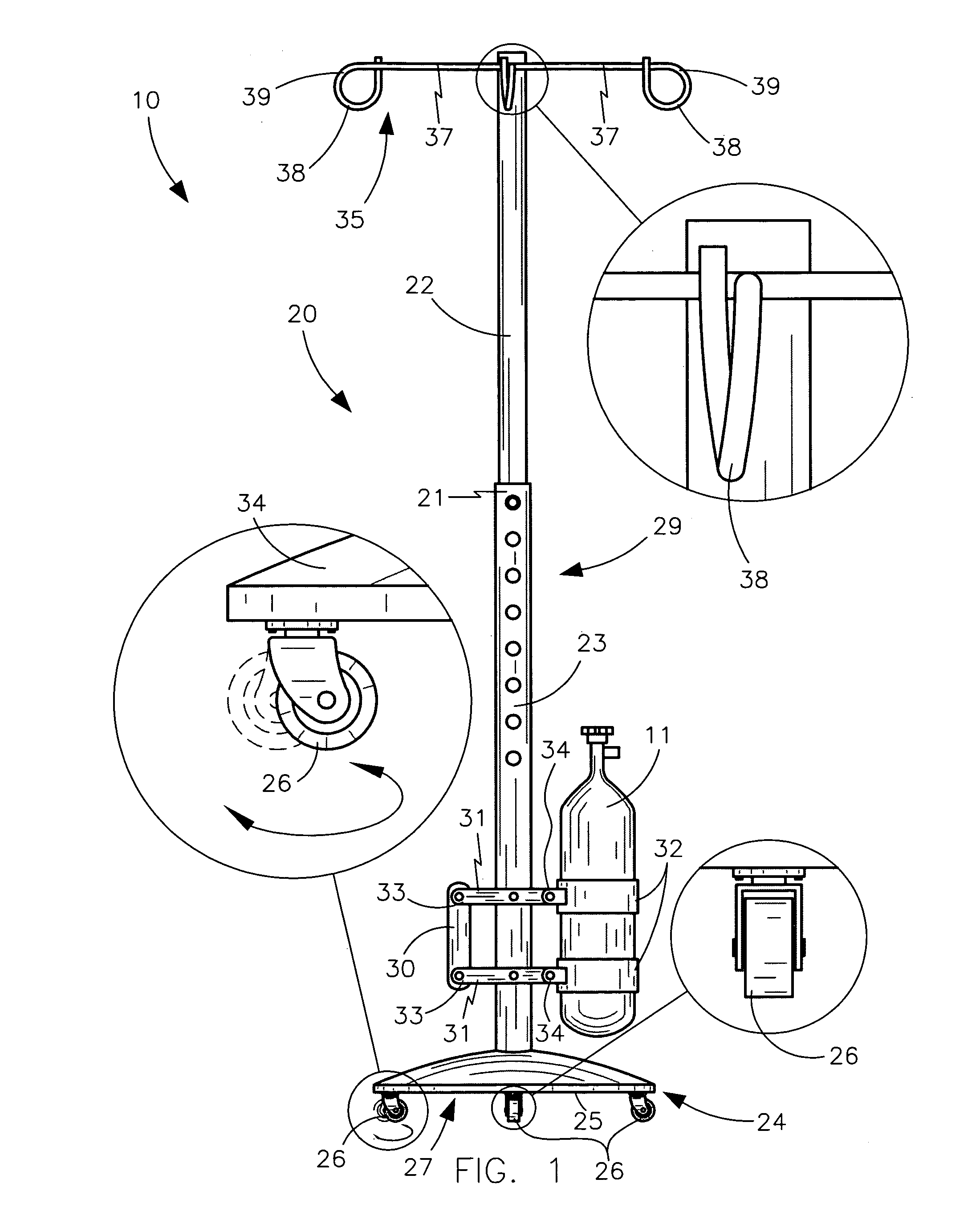 Combined IV bag and oxygen supporting pole and associated method