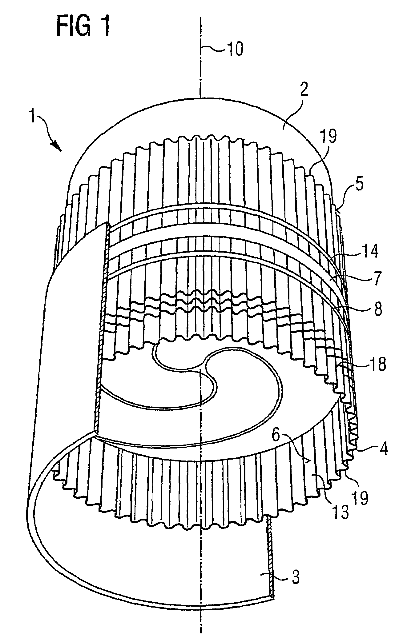 Catalyst carrier body with corrugated casing and process for producing the same