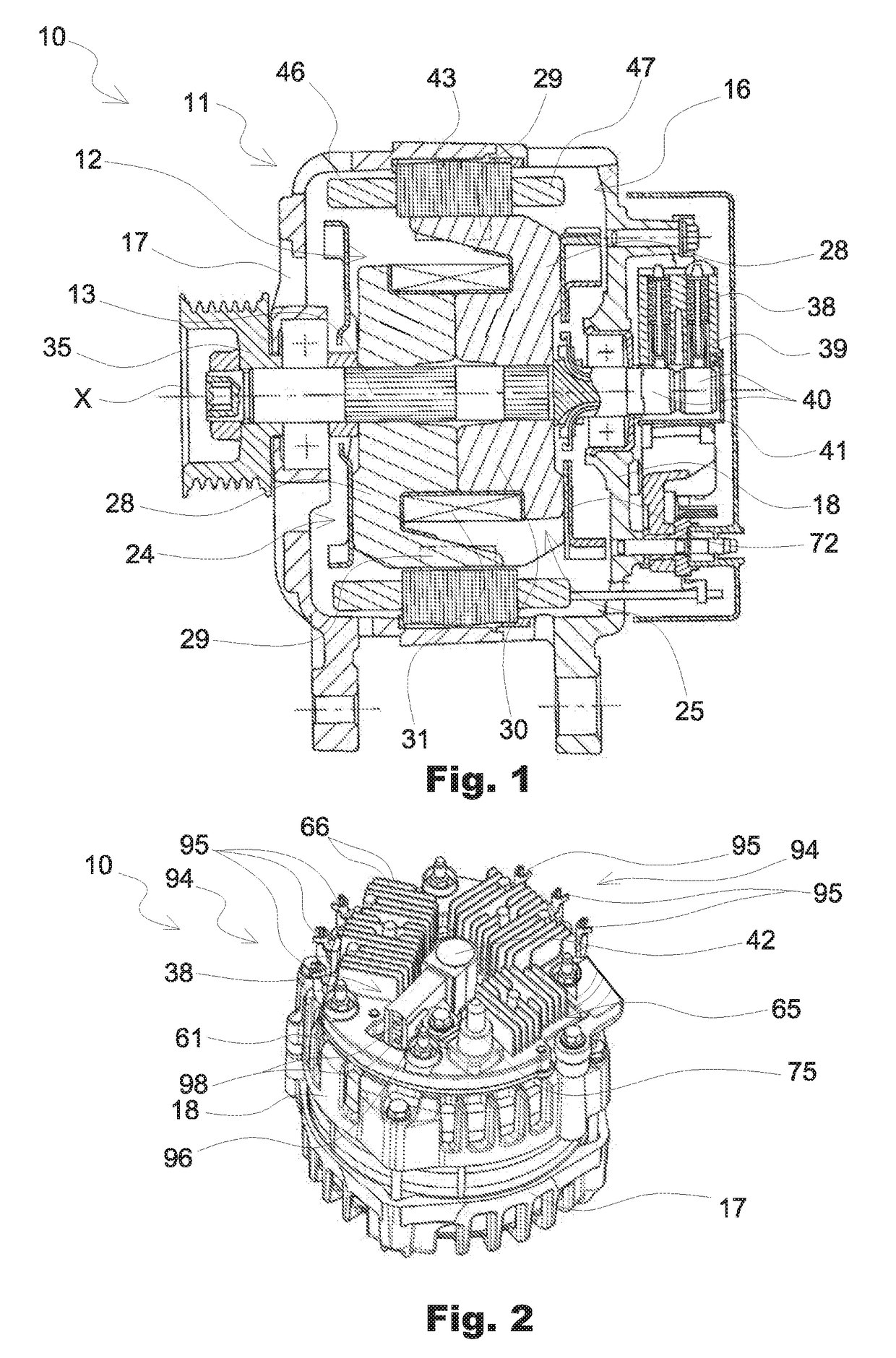 Rotary electrical machine with improved power electronics