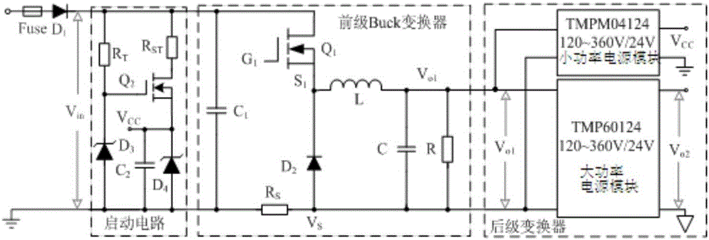 DC input low voltage DC output self excitation auxiliary power supply circuit of DC/DC topology