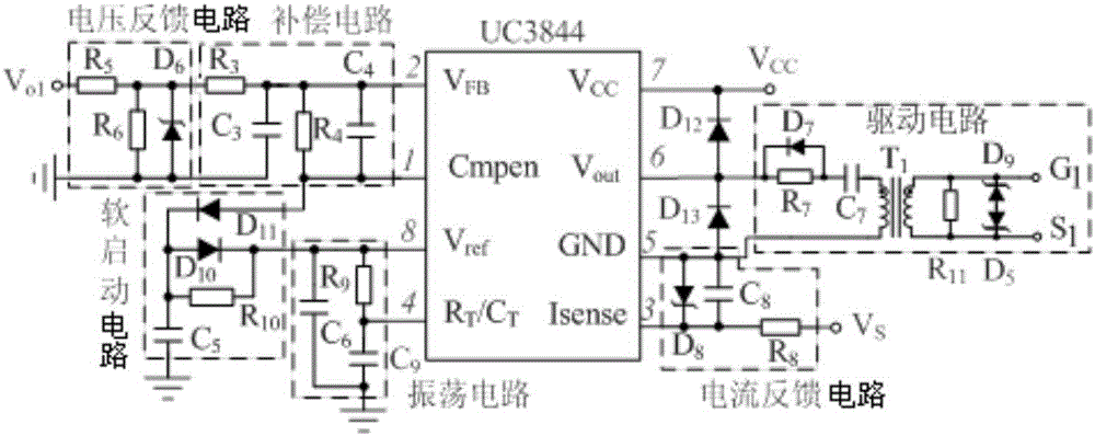 DC input low voltage DC output self excitation auxiliary power supply circuit of DC/DC topology