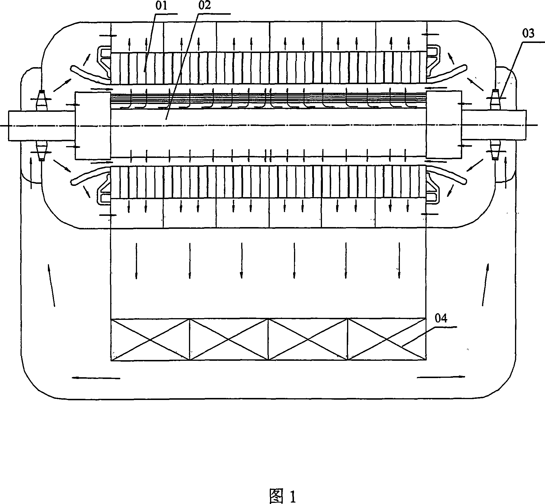 Steamship generator with rotor free cooling and stator evaporation cooling