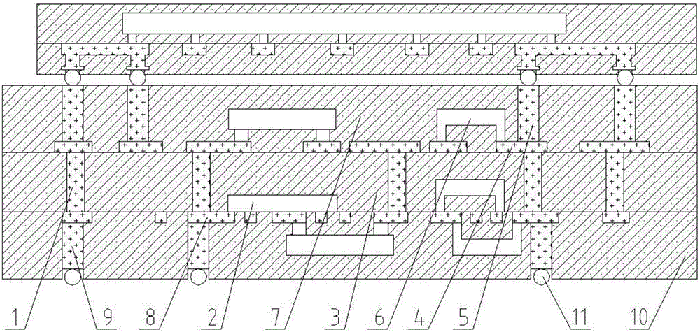 Two-way integrated embedded chip rerouting POP packaging structure and manufacturing method thereof