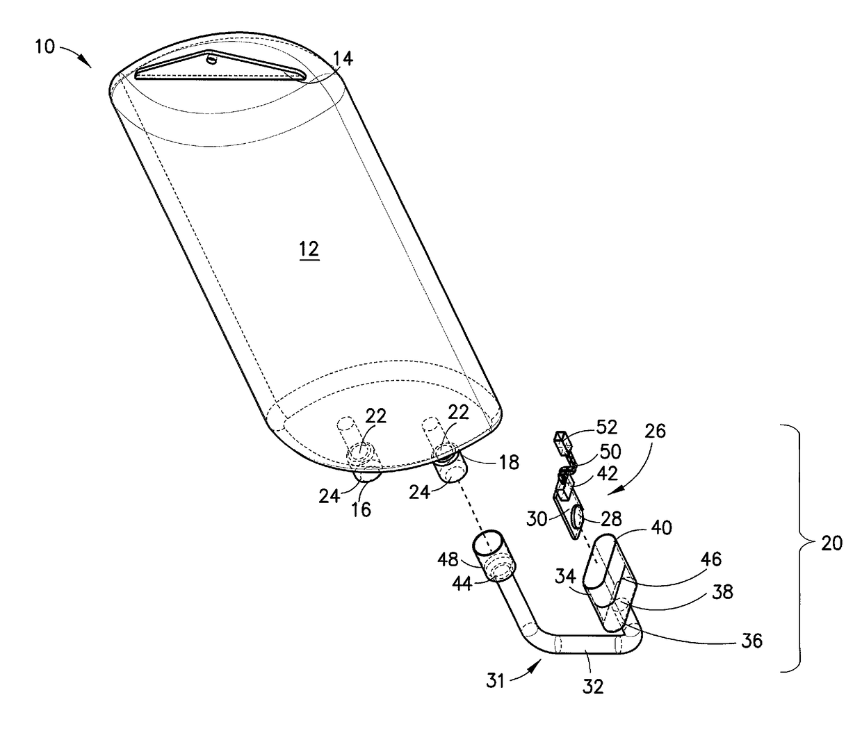 Fluid container with fluid identification sensor and method