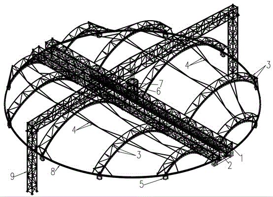 Sealing cover for circular pond body of synchronous-rotation reverse hanging membrane structure