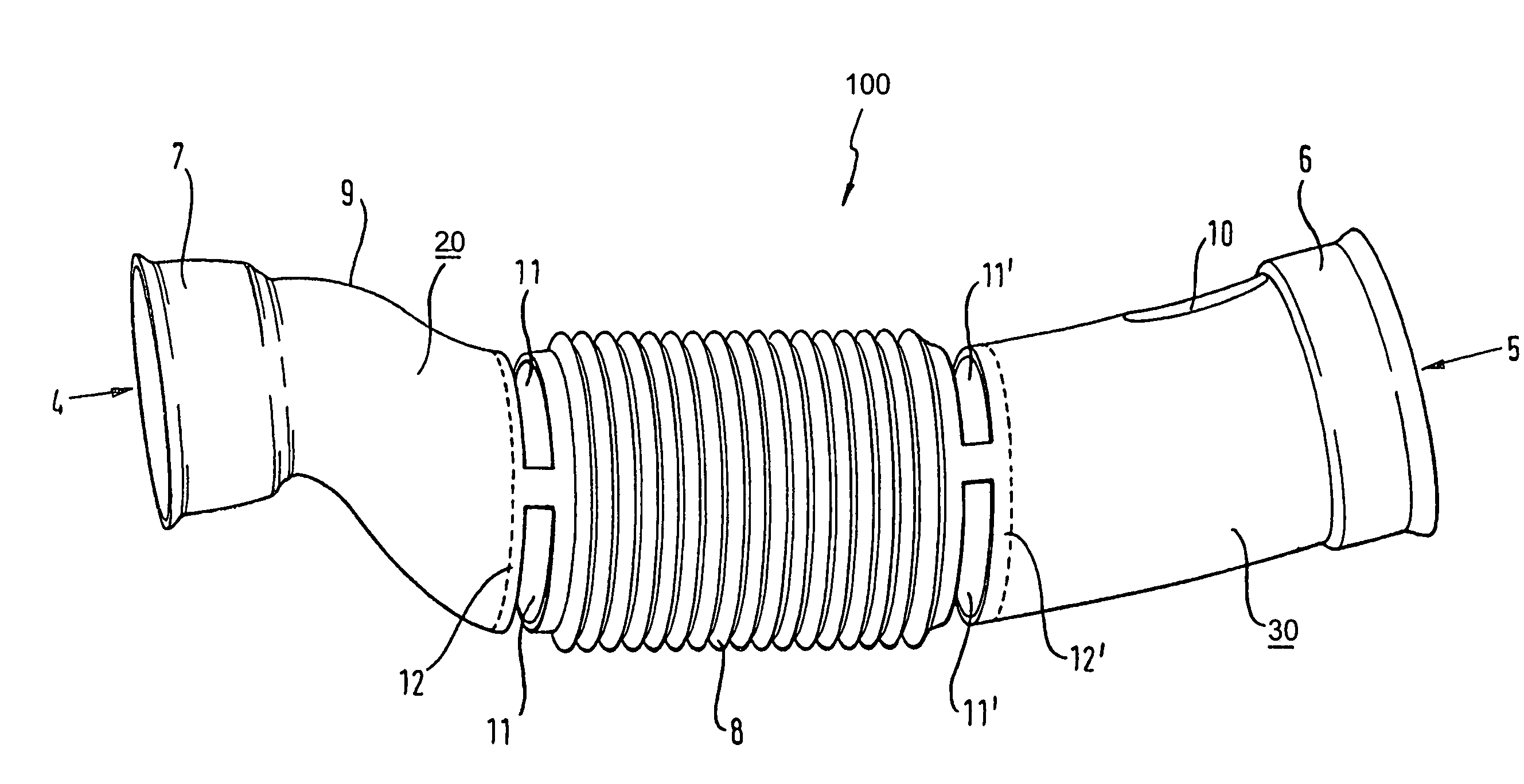 Fluid guideline, especially in the form of a tube for taking up untreated air in an air filter of a motor vehicle