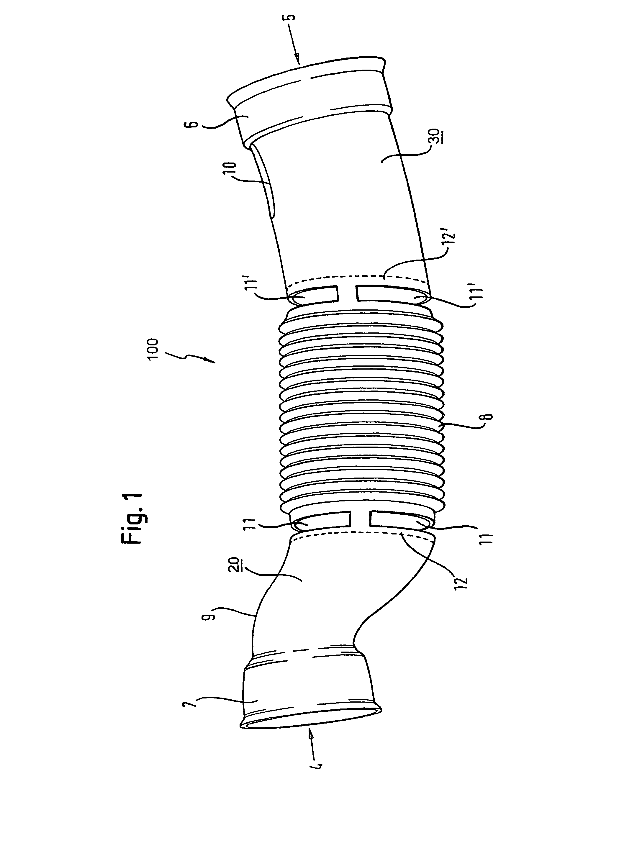 Fluid guideline, especially in the form of a tube for taking up untreated air in an air filter of a motor vehicle