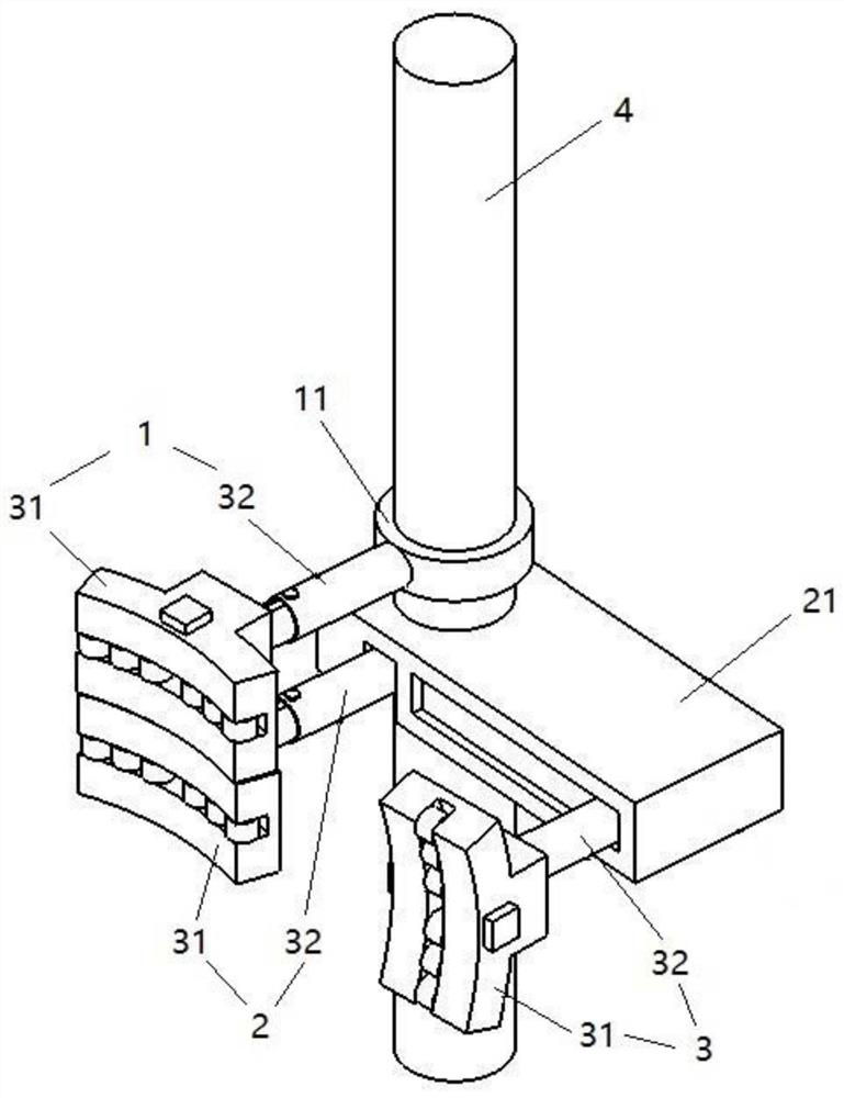 An adjustable steel pipe clamping mechanism and vertical and horizontal hybrid steel pipe welding device
