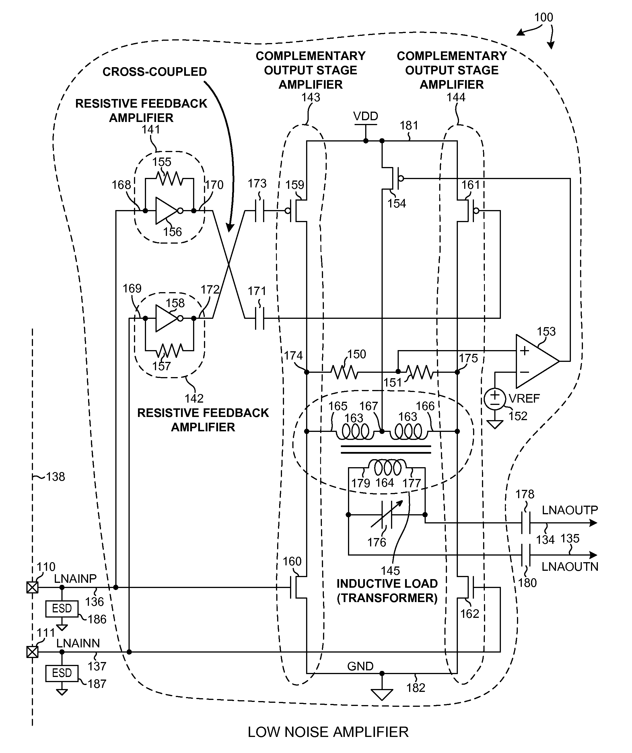 Noise-canceling for differential amplifiers requiring no external matching