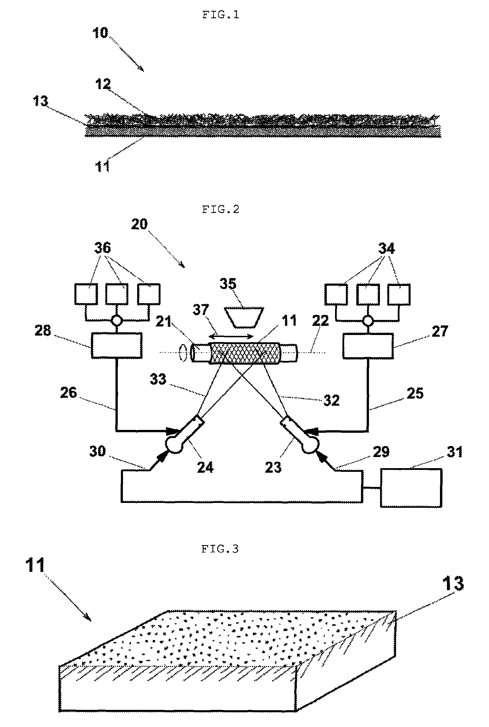 Method for producing a device applicable to biological tissues, particularly a patch for treating damaged tissues, and a device obtained by said method