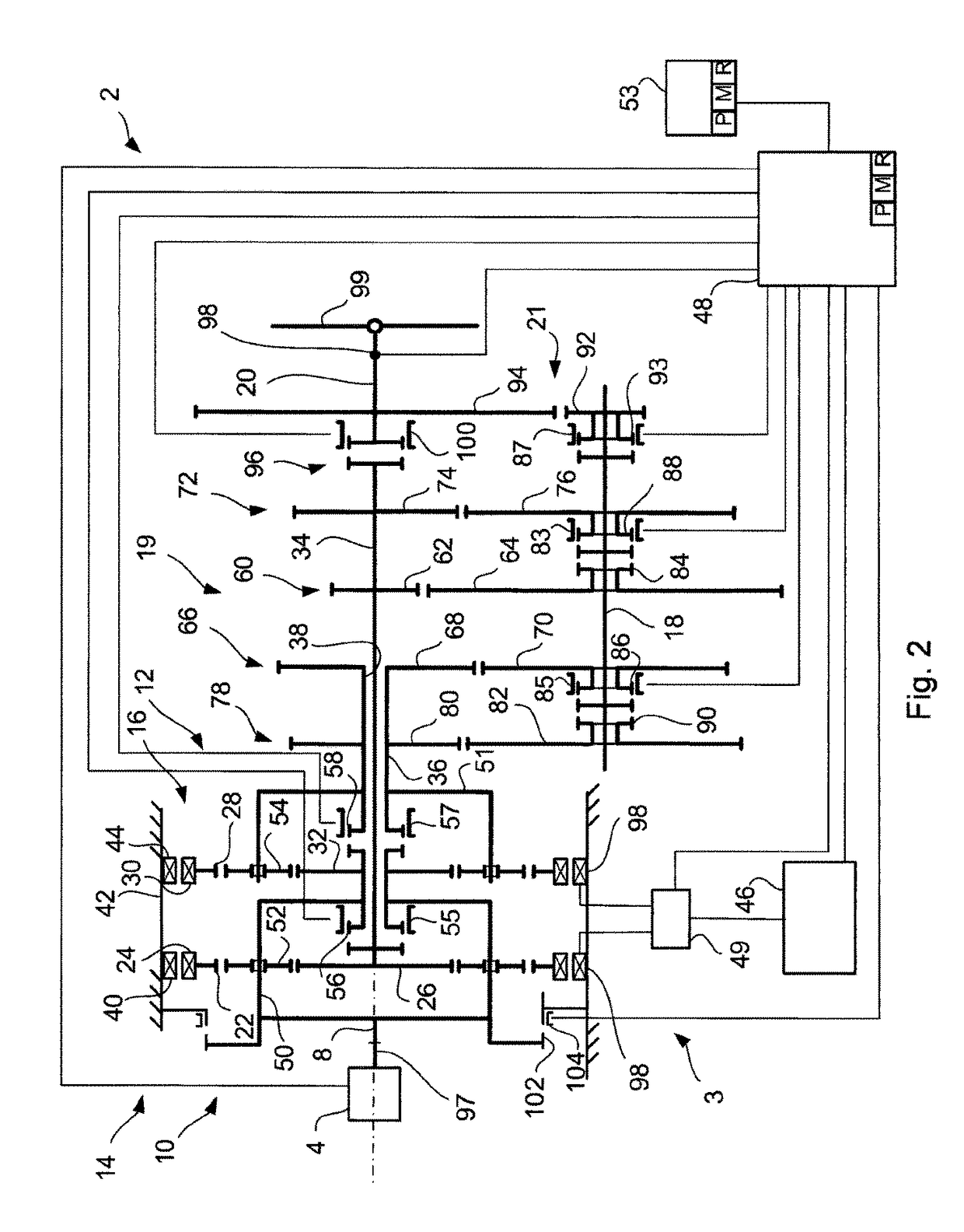 Hybrid powertrain with a gearbox and method to control the hybrid drivetrain