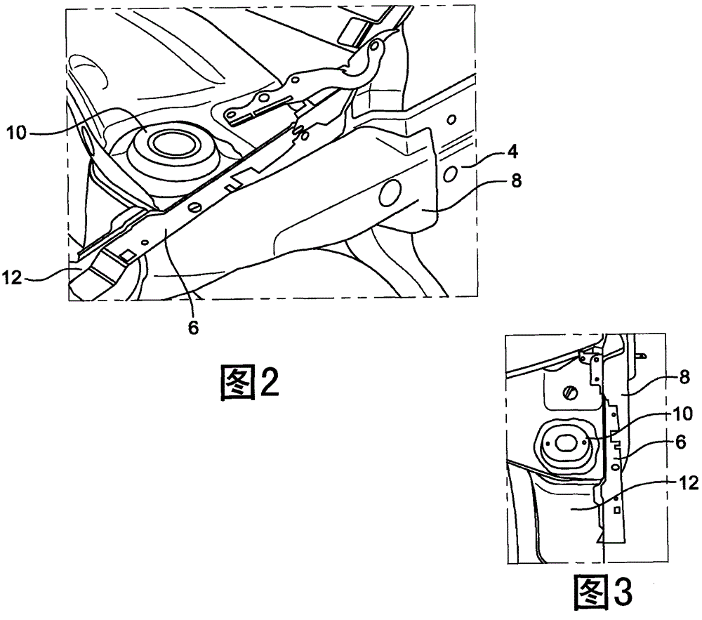 Vehicle structure comprising wing support with controlled deformation in the event of an impact